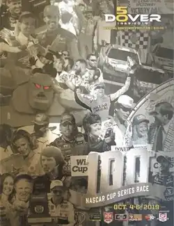 The 2019 Drydene 400 program cover, celebrating 100 NASCAR Cup Series races at the track.