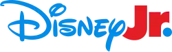 A blue Disney logo and the word "Jr." in red with the period in blue