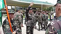 MAJ Virgilio S Ferrer II (RES) JAGS gives instructions to his personnel during the conduct of the 35th NRW Celebrations at Camp Aguinaldo.