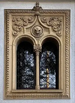Mediterranean Revival window of the Prof. C.A. Teodorescu House (Bulevardul Eroii Sanitari no. 89), Bucharest, designed by Ion Giurgea, 1941[56]