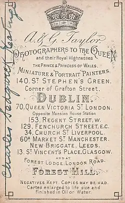 Reverse of a cabinet card, circa 1890s