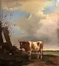 A Bull in a Meadow with Goats by a Tree