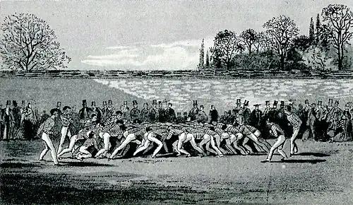 A "Hot" in a game of 22-a-side Winchester football in Meads, by R. B. Mansfield, 1866