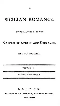 Title page to the 1792 edition of "A Sicilian Romance"
