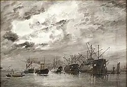 A fleet of ships and hulks in Portsmouth Harbour, c. 1902
