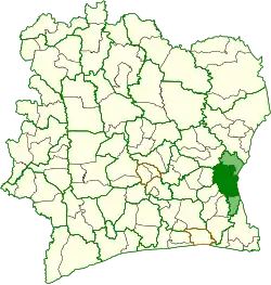 Location in Ivory Coast. Abengourou Department has had these boundaries since 2008.