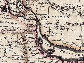 17th-century map zoomed in on the Persian Gulf area]