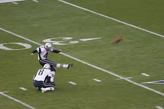 Vinatieri kicking on the field