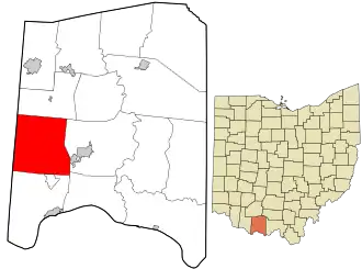 Location in Adams County and the state of Ohio.