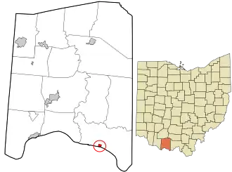 Location in Adams County and the state of Ohio.