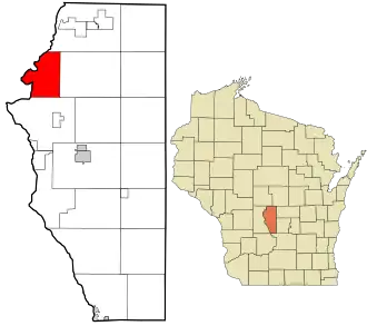 Location in Adams County and the state of Wisconsin.