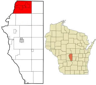 Location in Adams County and the state of Wisconsin.
