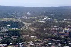 The PMO building and mosque in 2024