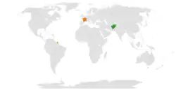 Map indicating locations of Afghanistan and France