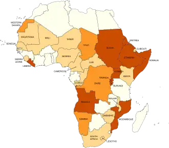 Africa's wars and conflicts, 1980–96   Major wars/conflicts (>100,000 casualties)   Minor wars/conflicts   Other conflicts