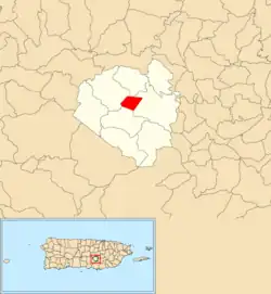 Location of Aibonito barrio-pueblo within the municipality of Aibonito shown in red