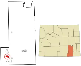 Location in Albany County and the state of Wyoming.