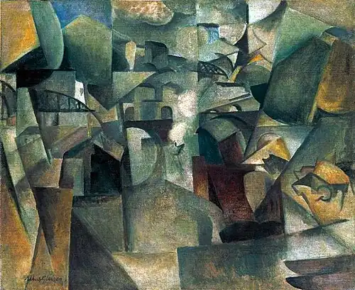 Albert Gleizes, 1912, Les ponts de Paris (Passy), The Bridges of Paris (Passy), oil on canvas, 60.5 x 73.2 cm, Museum Moderner Kunst (mumok), Vienna. Published in Du "Cubisme", 1912