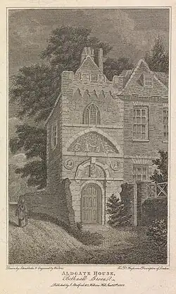 Aldgate House, Bethnal Green, around 1808 before it was razed; made from Aldgate stones