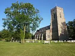 All Saints Church from northwest of churchyard.