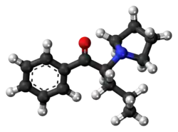 Ball-and-stick model of the alpha-PVP molecule