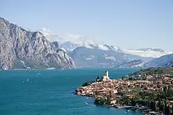 Image 14Southern pre-alpine lakes like Lake Garda are characterised by warmer microclimates than the surrounding areas. (from Alps)