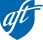 The lowercase letters A F T set in cursive script inside a blue shield shape.