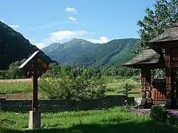 View from the monastery towards the Făgăraș Mountains