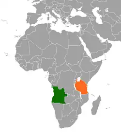 Map indicating locations of Angola and Tanzania