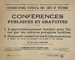 Poster announcing the CNAM conference on gardening and canning in August 1940