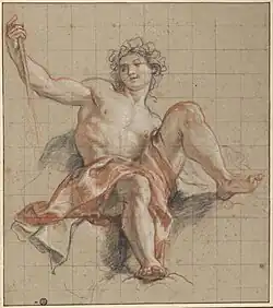 Bacchus; by Antoine Coypel; black chalk, white highlights, and sanguine; 42.7 × 37.7&nbsp;cm