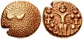 Coin of Muhammad Ali Khan Wallajah containing images of hindu goddesses. Many of his coins were contained Tamil and Persian Script.