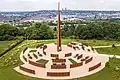 Aerial view of the Memorial Spire and Walls overlooking Lincoln Cathedral