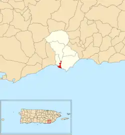Location of Arroyo barrio-pueblo within the municipality of Arroyo shown in red