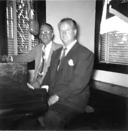 Art Gillham (left) and singer-songwriter Gene Austin at Atlanta's WQXI (September, 1953).