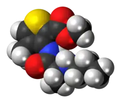 Space-filling model of the articaine molecule