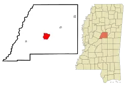 Location of Kosciusko, Mississippi