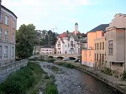 Zwickauer Mulde in Aue with Friedenskirche in the background