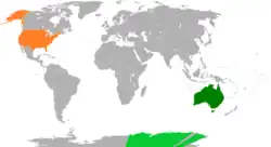 Map indicating locations of Australia and United States