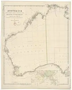 Arrowsmith's 1838 map of Australia, using the 129°&nbsp;E. meridian.
