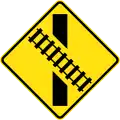 (W7-9) Railway Level Crossing on Road ahead (skewed) (right)