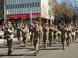 Australian Army Band on parade in Canberra wearing ceremonial service dress, August 2013.