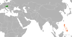 Map indicating locations of Austria and Philippines