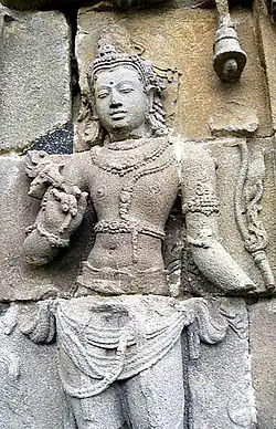 Padmapani holding a lotus. 8th–9th century Sailendran art, Plaosan temple, Java, Indonesia.