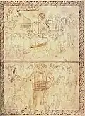 Early 12th century A.D. Top, spiritual music, King David surrounded by musicians. Bottom, carnal or secular music, the devil surrounded by dancers and musicians. From PSALTERIUM TRIPLEX, B.18, f.1r, St John's College Cambridge