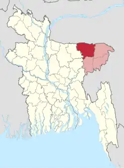 Location of Sunamganj District in Bangladesh