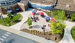 Photo of the front patio adjacent to the Brandt Student Center