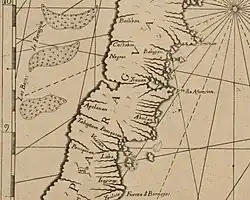 The Spratlys labeled as "Los Bajos de Paragua" off the coast of Palawan (Paragua) on the Velarde map