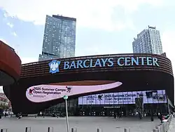 Barclays Center as seen on 2 May 2025 near subway station entrance