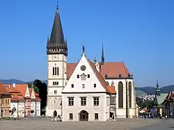 Town hall (1505-1511) and the Basilica of St Giles (14th - 15th century) in Bardejov, now Slovakia